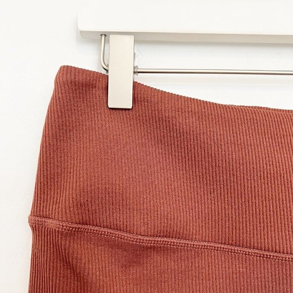 High Rise Ribbed Full Length Athletic Leggings Pant Brown Workout Gym Athleisure - Picture 4 of 5